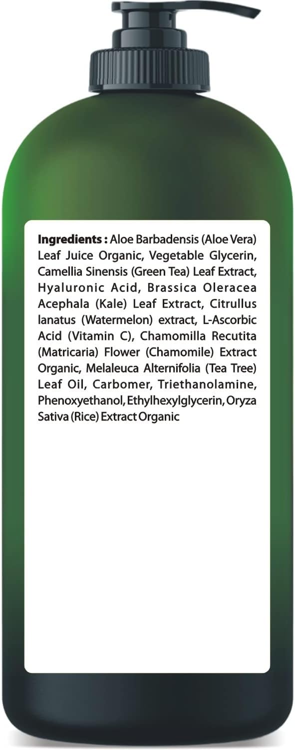 Aloe vera Gel - from 100% Pure Organic Aloe - Natural Raw Moisturizer for Face, Body, Hair. Perfect for Sunburn, Acne, Razor Bumps 16.9 fl oz (Tea Tree, Superfood, Hyaluronic Acid)