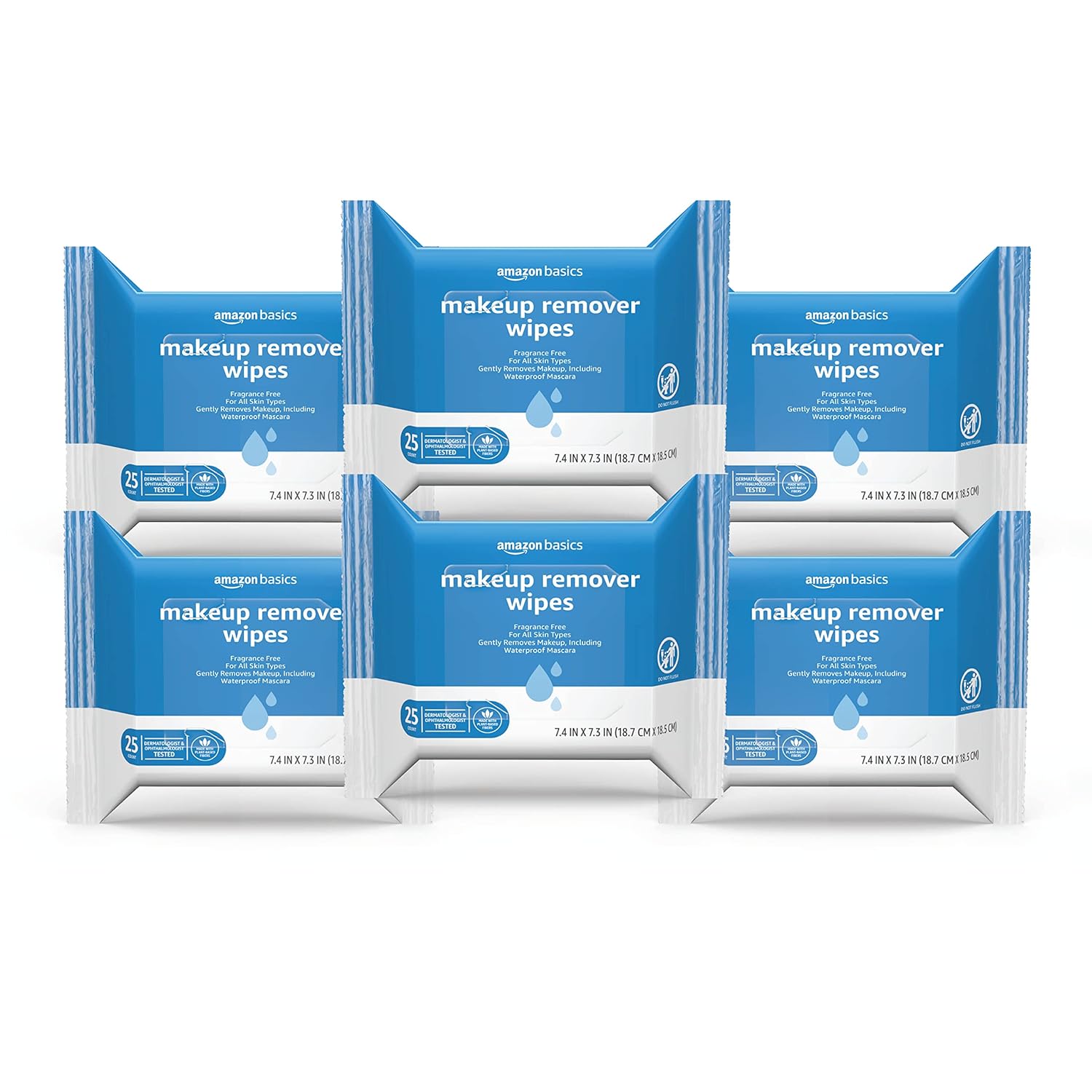 Amazon Basics Make Up Remover Wipes, Fragrance Free, 50 Count (2 Packs of 25) (Previously Solimo)