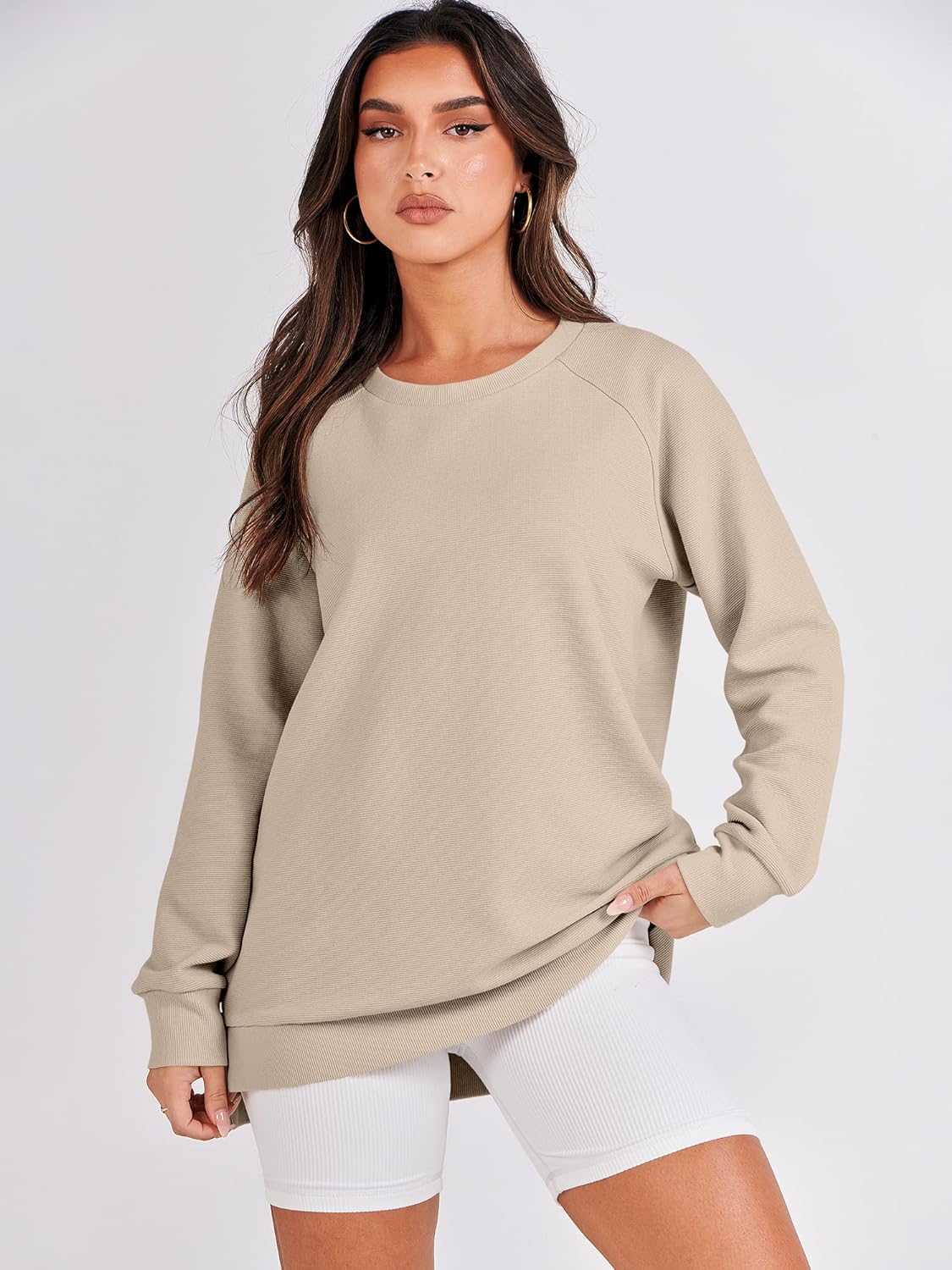 ANRABESS Womens Sweatshirts Long Sleeve Tunic Tops Crew Neck Soft Pullover With Side Zipper Shirt Clothes 2023