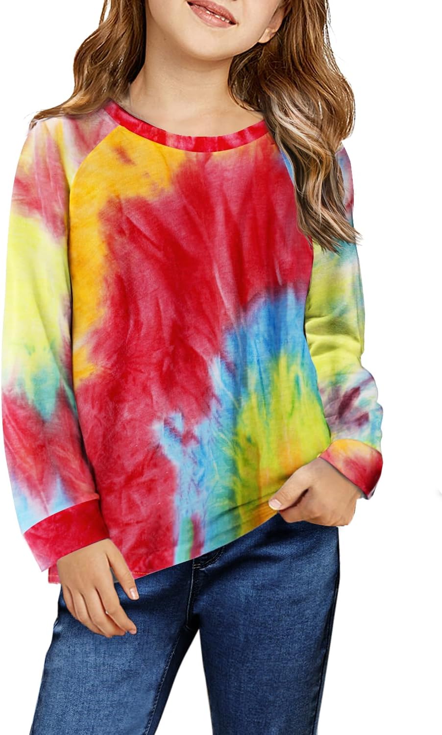 Arshiner Girls Casual Tie Dye Crewneck Long Sleeve Sweaters Loose Fashion Tops for 4-12 Years