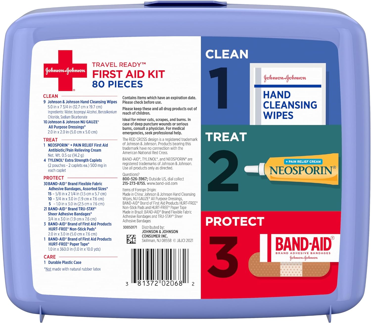 Band-Aid Travel Ready Portable Emergency First Aid Kit for Minor Wound Care with Assorted Adhesive Bandages, Gauze Pads  More, Ideal for Travel, Car  On-The-Go, 80 pc