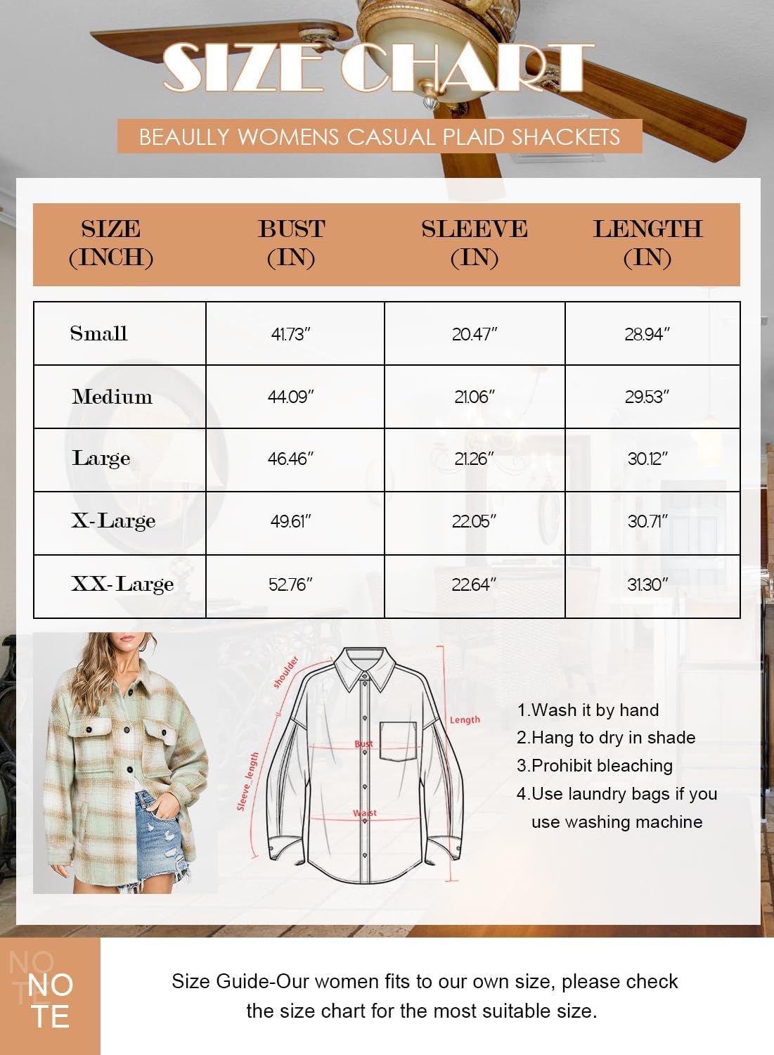 Beaully Womens Flannel Plaid Shacket Long Sleeve Button Down Shirts Jacket Coats with Side Pockets