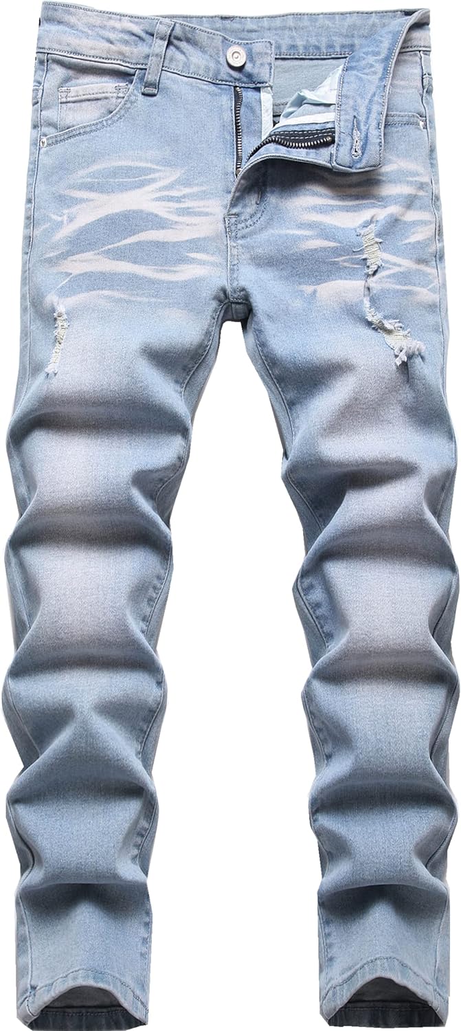 Boys Skinny Fit Ripped Distressed Stretch Washed Fashion Kids Denim Jeans Pants