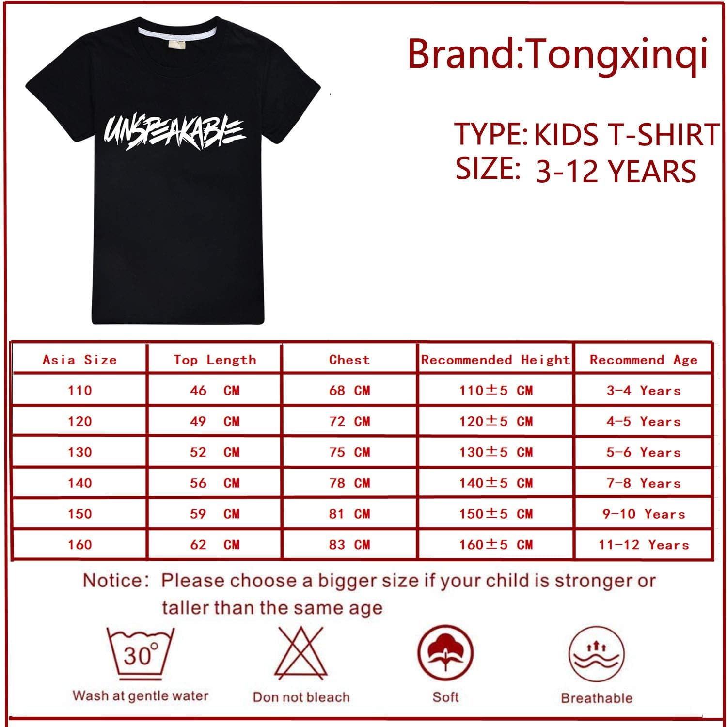 Boys T-Shirts UNSPEAKABLE Tops Fashion Youth Funny Tee Shirts Cotton T-Shirt for Kids/Girls/Boys