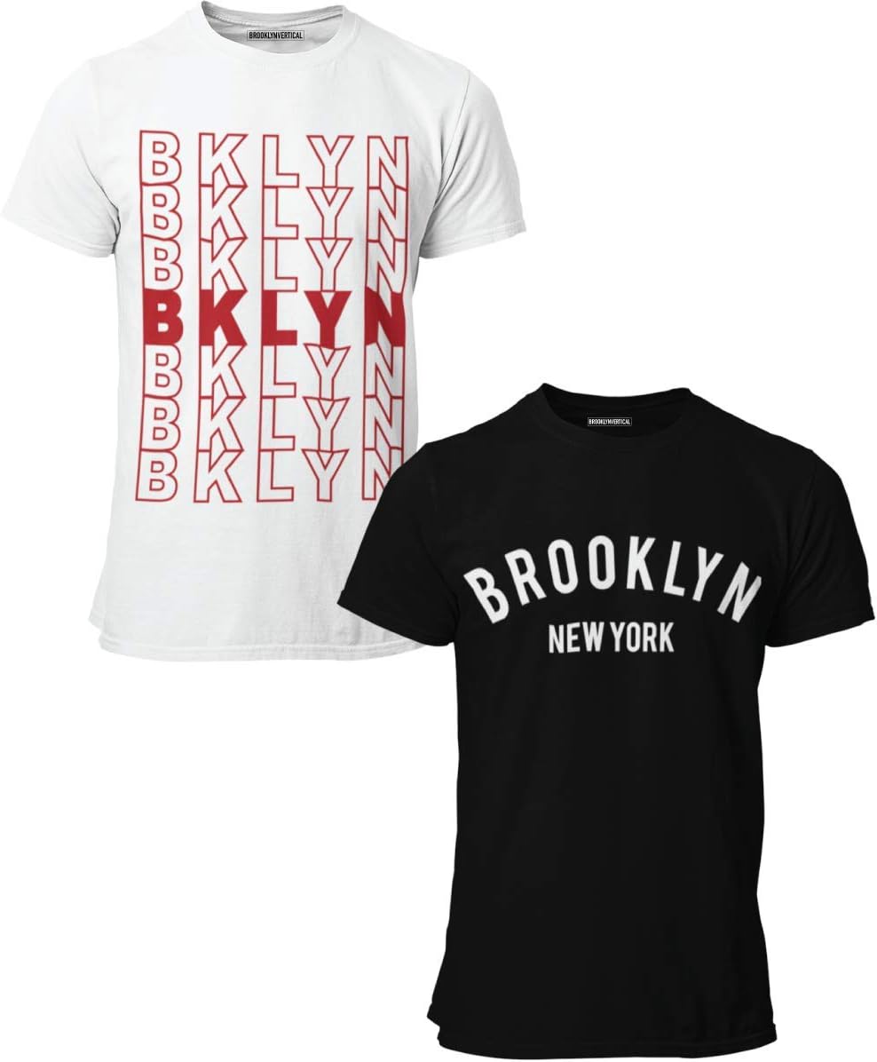 BROOKLYN VERTICAL 2-Pack Boys Short Sleeve Crew Neck T-Shirt with Chest Print | Soft Cotton Graphic Tees