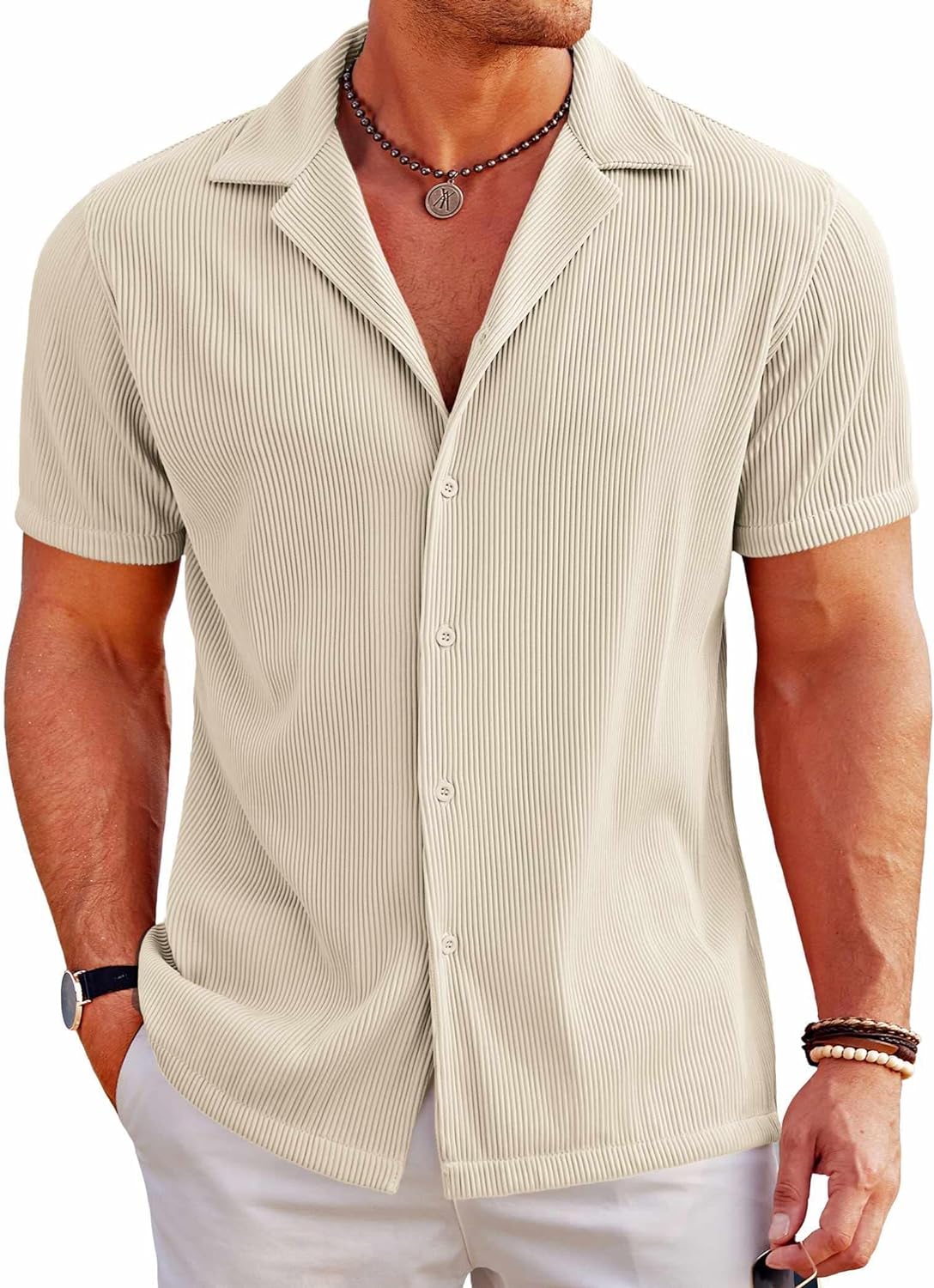 COOFANDY Mens Casual Button Down Shirts Short Sleeve Regular Fit Fashion Camp Beach Shirts Tops