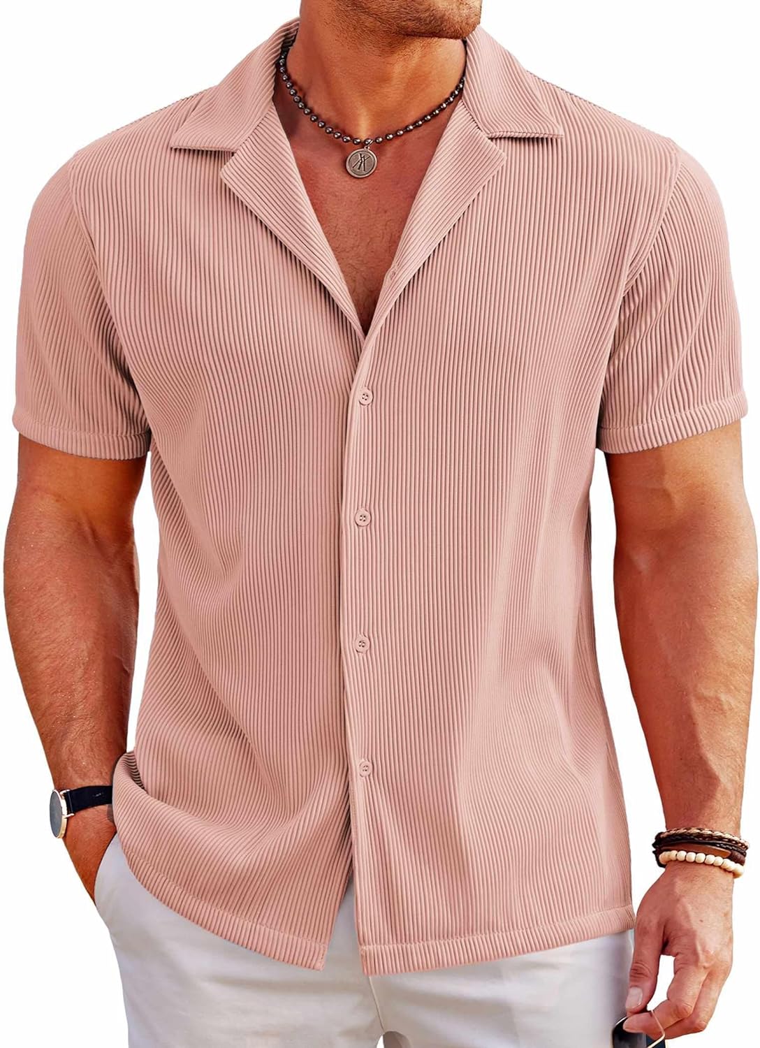 COOFANDY Mens Casual Button Down Shirts Short Sleeve Regular Fit Fashion Camp Beach Shirts Tops