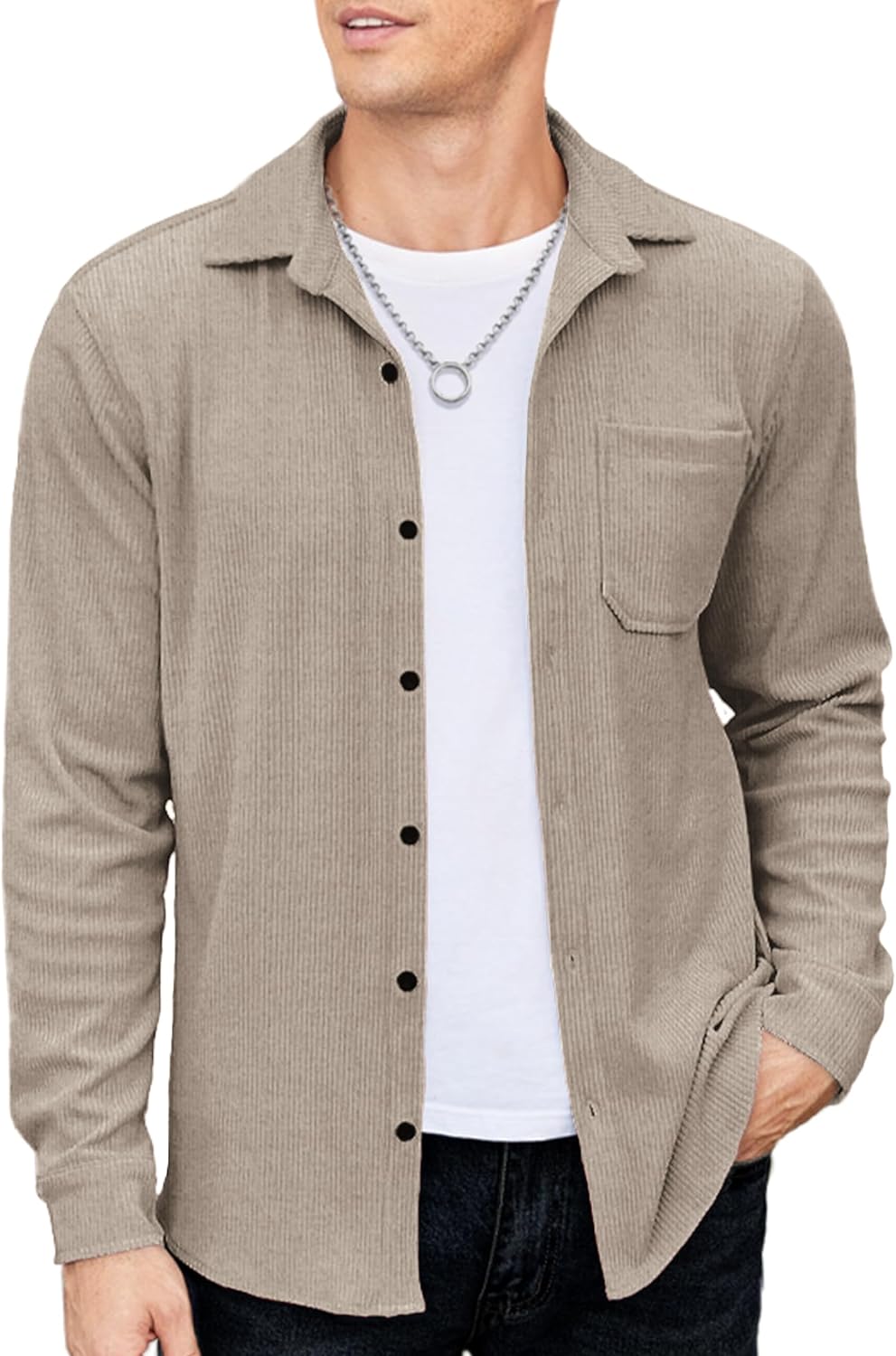 COOFANDY Mens Corduroy Shirt Casual Shacket Long Sleeve Button Down Lightweight Jacket