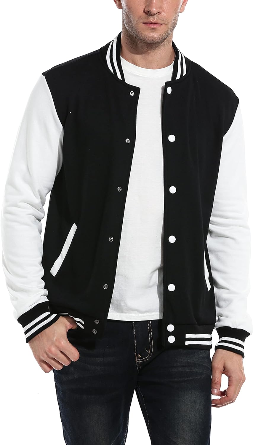 COOFANDY Mens Fashion Varsity Jacket Causal Slim Fit Cotton Letterman Baseball Bomber Jackets