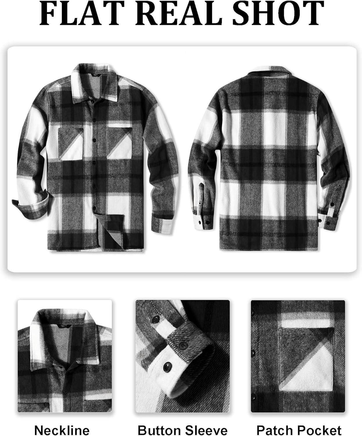 COOFANDY Mens Flannel Shirts Casual Button Down Plaid Shirt Jacket Long Sleeve Fleece Shacket with Pockets