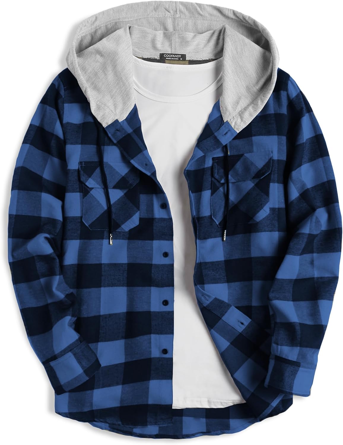 COOFANDY Mens Plaid Hoodie Flannel Shirt Jacket Long Sleeve Casual Fashion Button Shirts