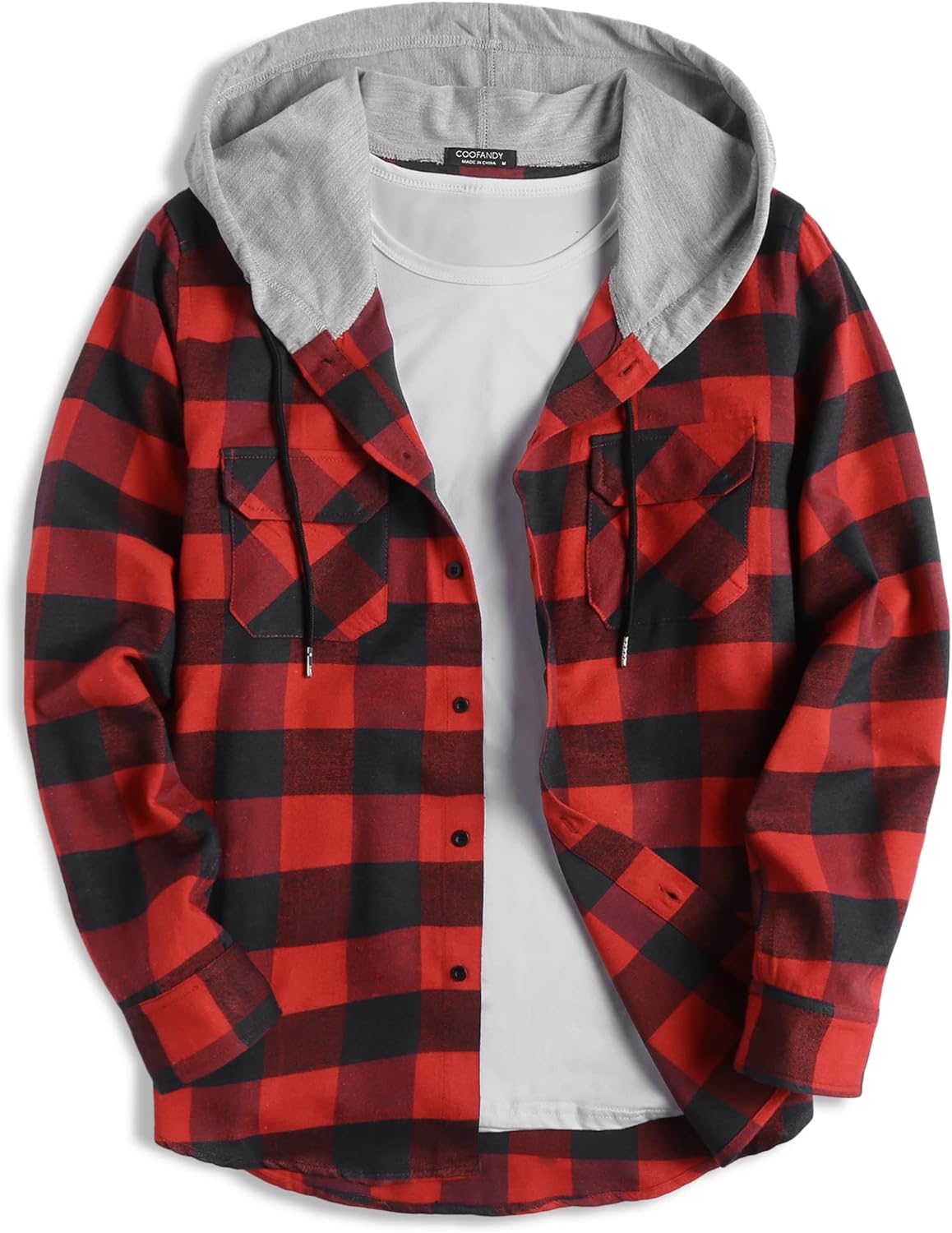 COOFANDY Mens Plaid Hoodie Flannel Shirt Jacket Long Sleeve Casual Fashion Button Shirts