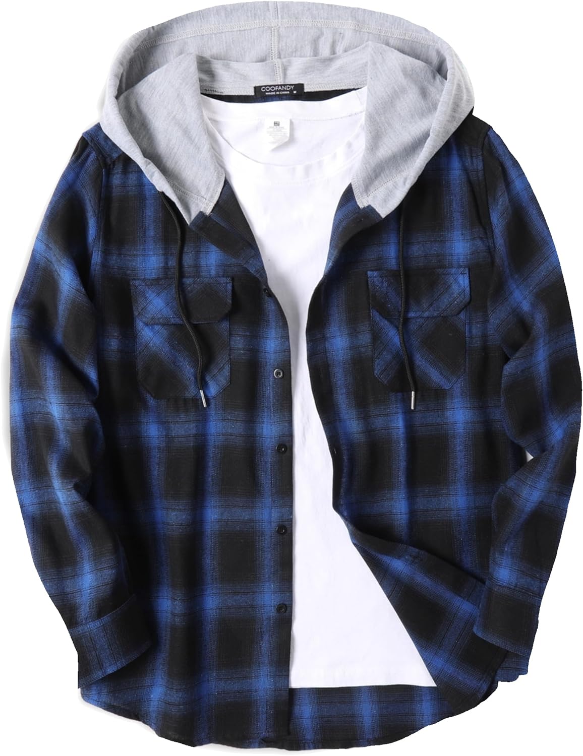 COOFANDY Mens Plaid Hoodie Flannel Shirt Jacket Long Sleeve Casual Fashion Button Shirts