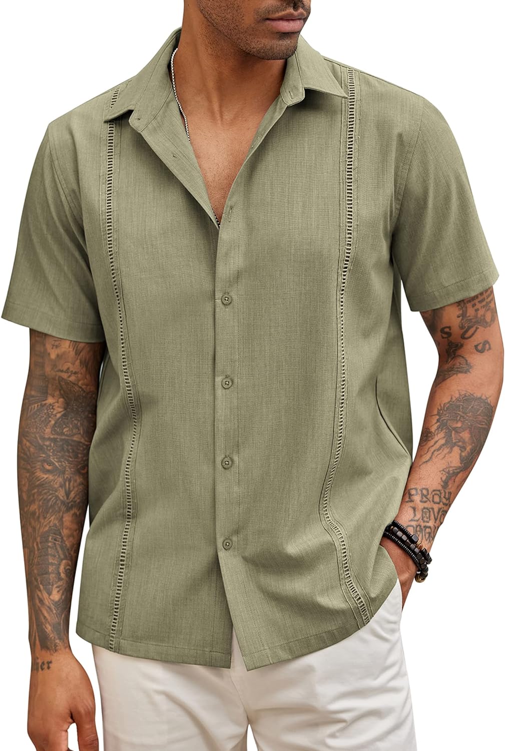 COOFANDY Mens Short Sleeve Cuban Guayabera Shirt Casual Summer Beach Button Down Shirts