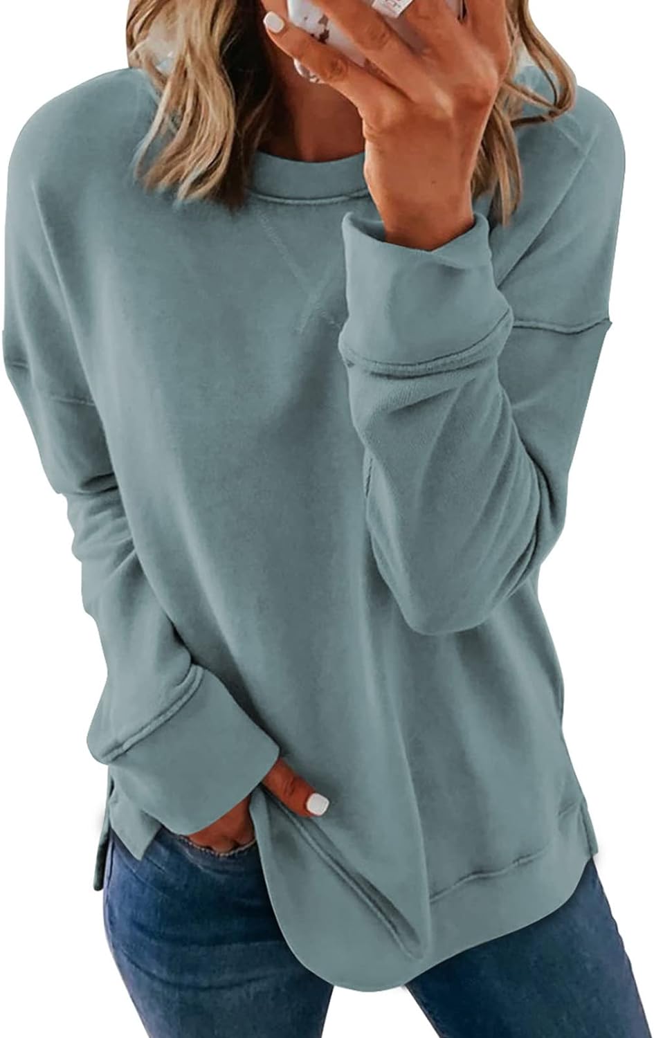 Dokotoo Womens Casual Crew Neck Sweatshirt Loose Soft Long Sleeve Pullover Tops