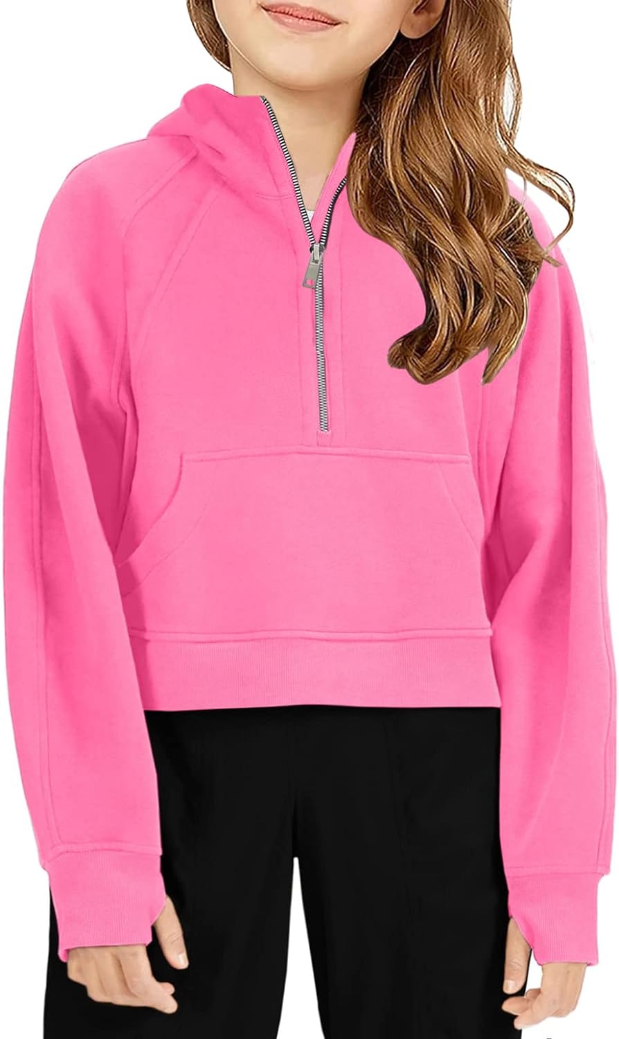 Doshoop Girls Half Ziper Collar Cropped Hoodies Long Sleeve Fleece Zip Up Pullover Sweatshirts