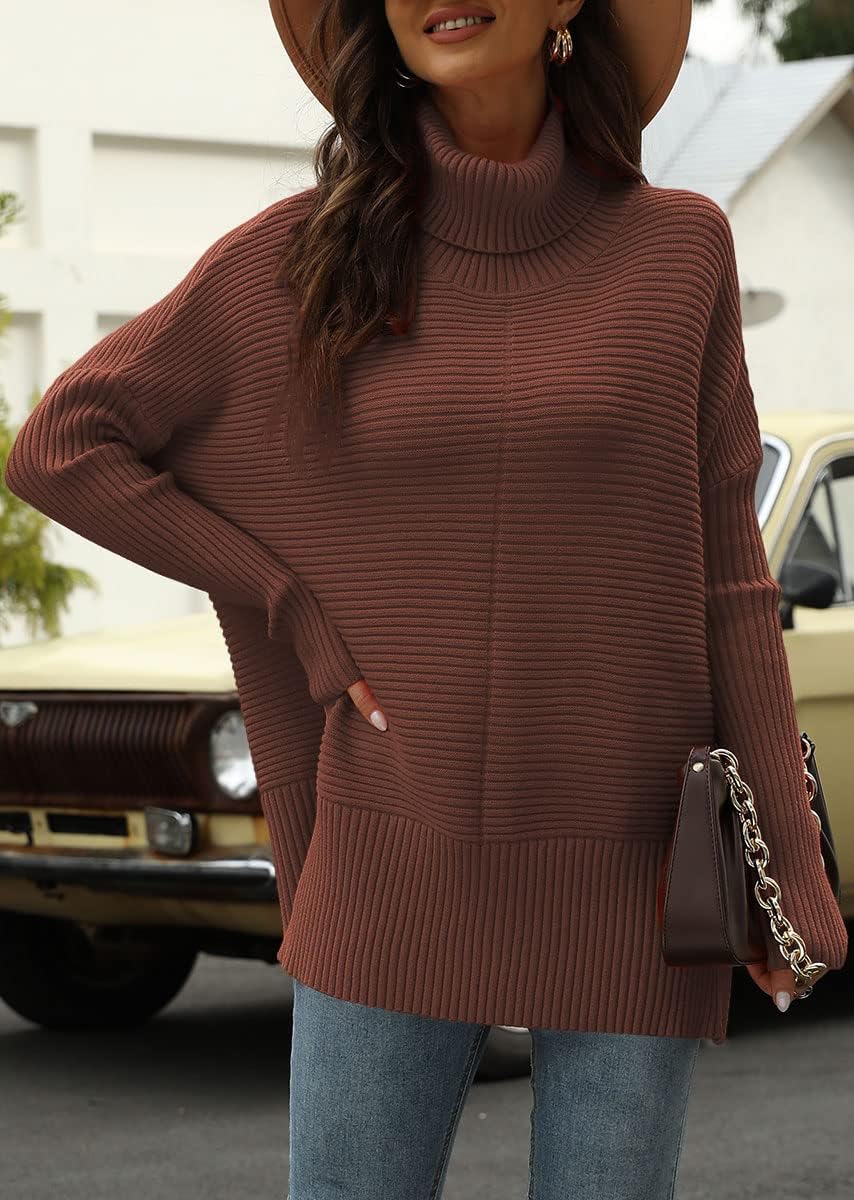 EFAN Trendy Oversized Turtleneck Sweater for Women Long Knitted Cozy Pullover Sweaters