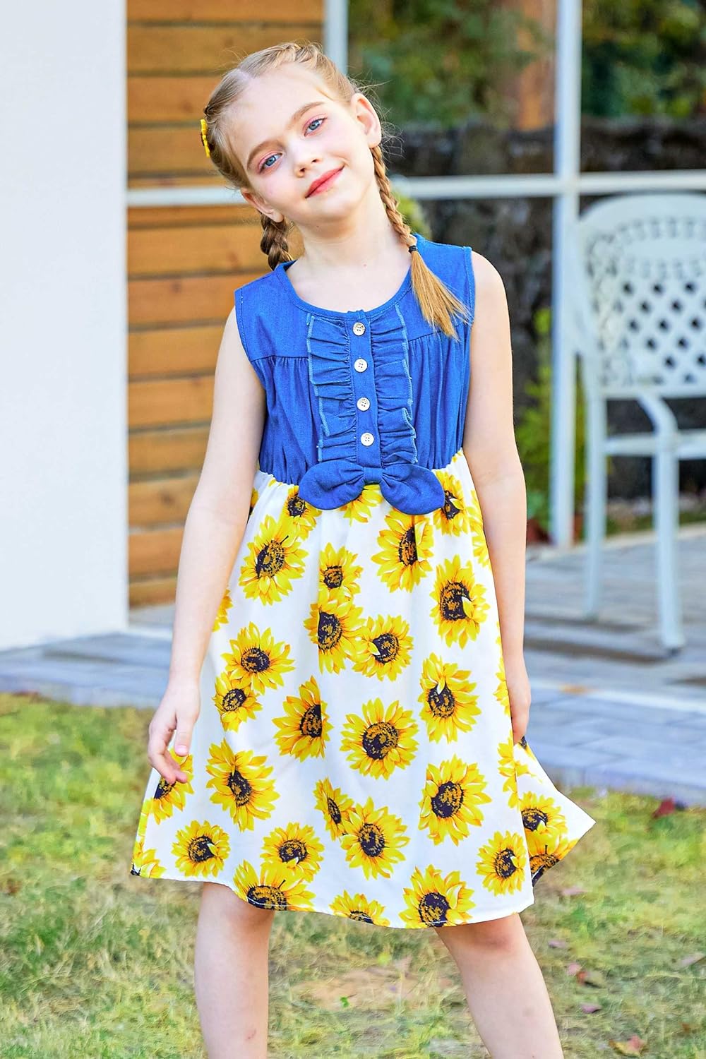 Enlifety Little Girls Princess Dresses Sleeveless Denim Tops Sundress Floral Print Tutu Skirts One-Piece Outfit