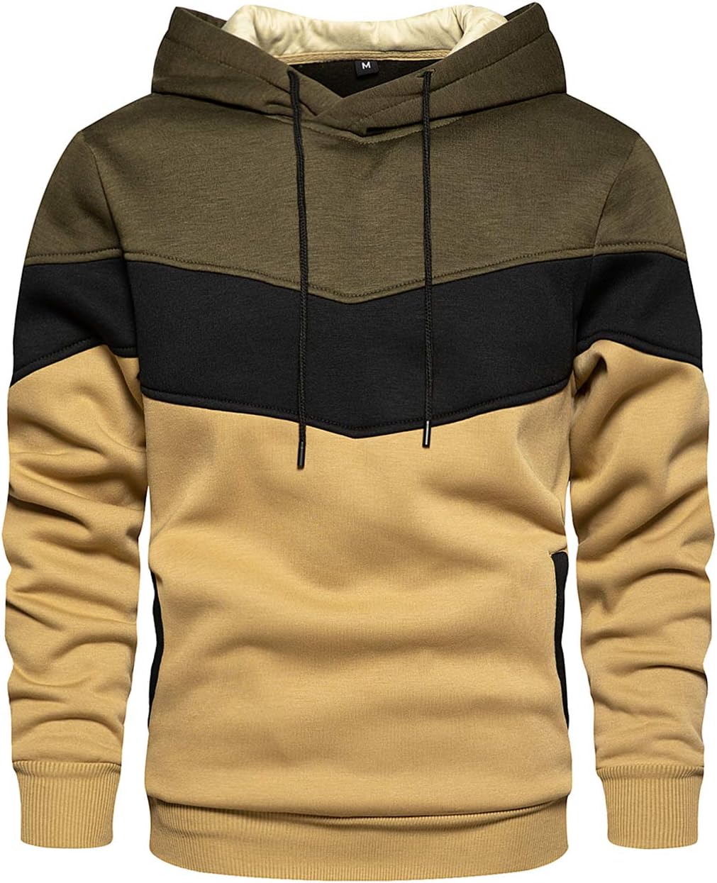 Gesean Mens Novelty Color Block Pullover Fleece Hoodie Long Sleeve Casual Sweatshirt with Pocket