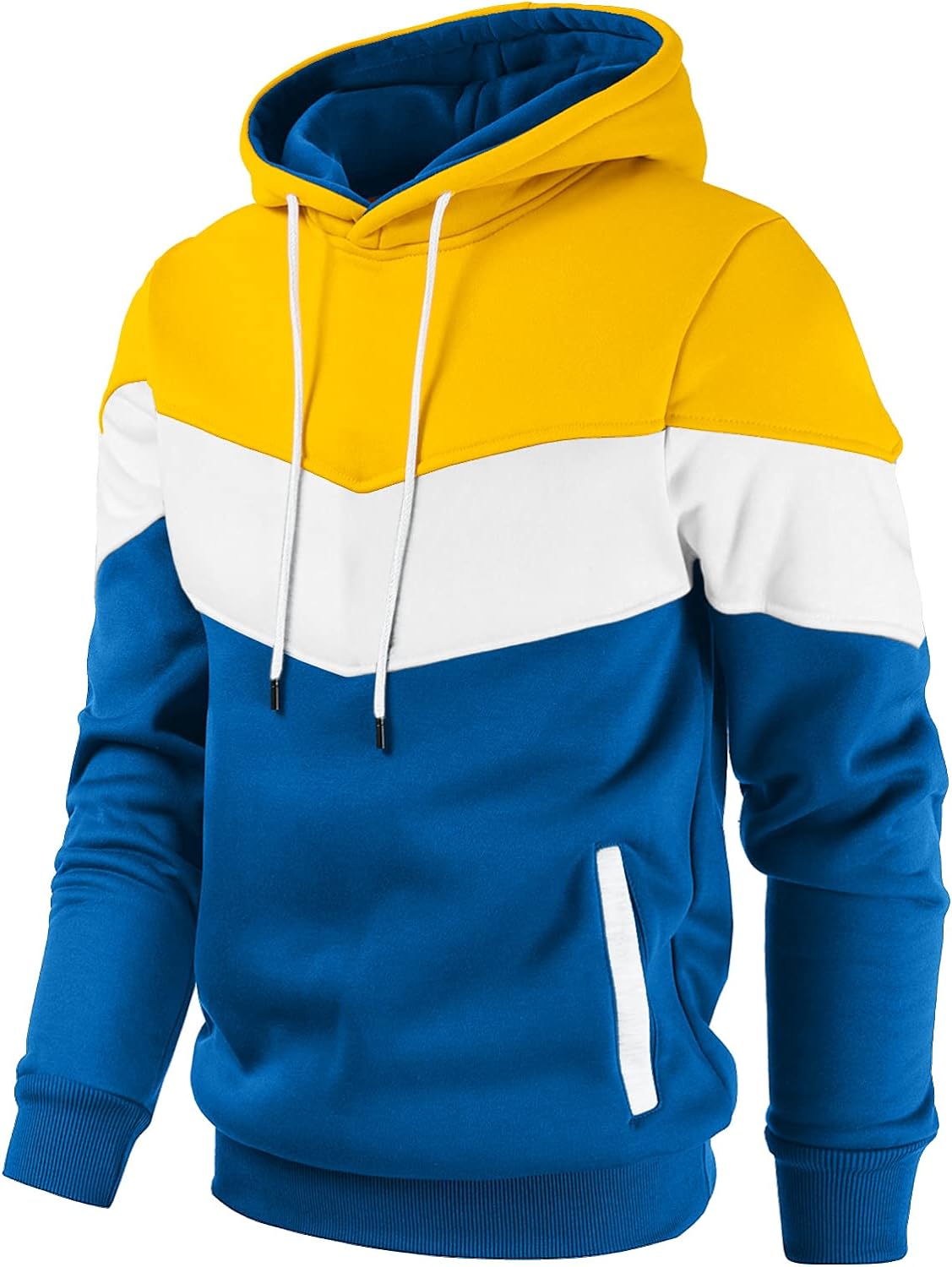 Gesean Mens Novelty Color Block Pullover Fleece Hoodie Long Sleeve Casual Sweatshirt with Pocket