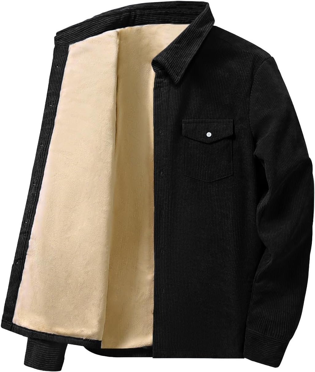 JMIERR Mens Corduroy Button Down Shirts Casual Long Sleeve Shacket Jacket with Flap Pockets