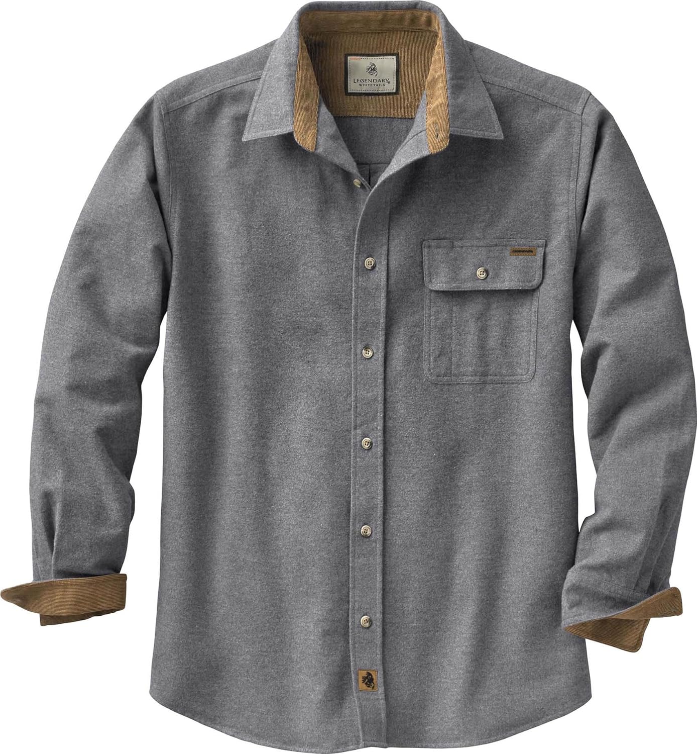 Legendary Whitetails Mens Buck Camp Flannel, Long Sleeve Plaid Button Down Casual Shirt, Corduroy Cuffs