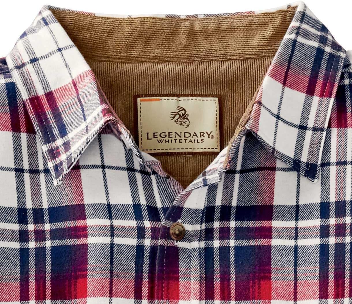 Legendary Whitetails Mens Buck Camp Flannel, Long Sleeve Plaid Button Down Casual Shirt, Corduroy Cuffs