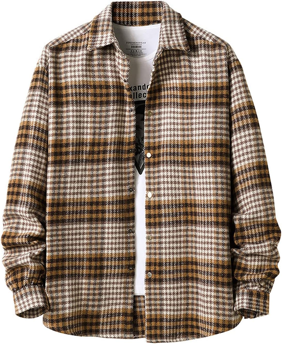 Locachy Mens Casual Cotton Plaid Shirts Long Sleeve Button-Down Flannel Overshirt Jacket