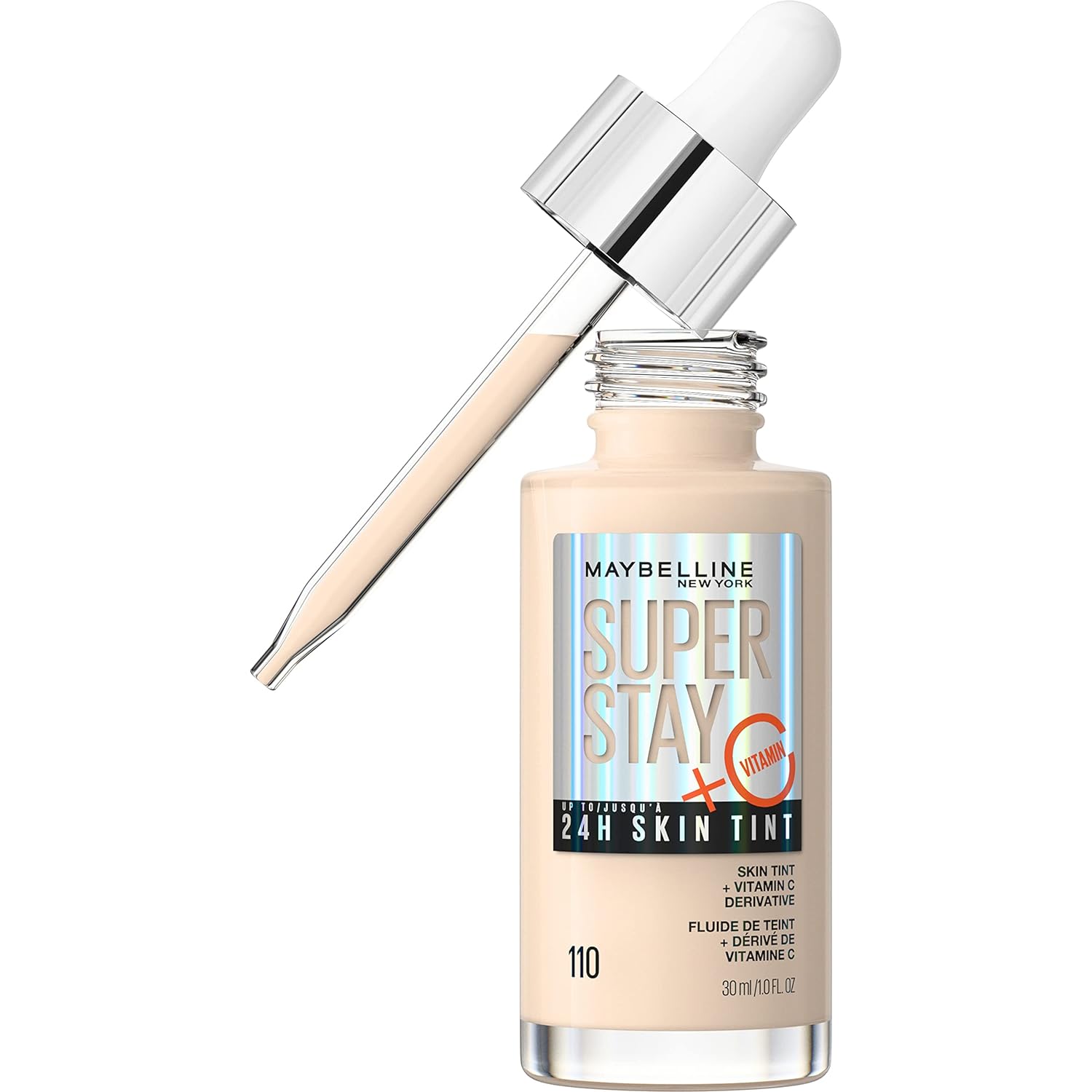 Maybelline Super Stay Up to 24HR Skin Tint, Radiant Light-to-Medium Coverage Foundation, Makeup Infused With Vitamin C, 110, 1 Count