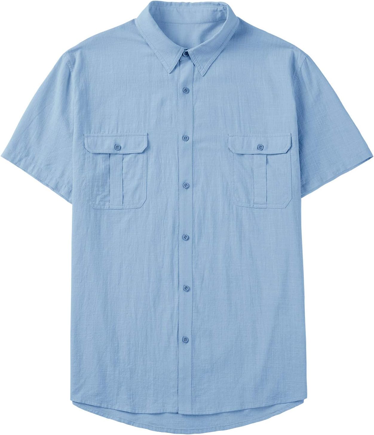 Mens Button Down Shirts Casual Short Sleeve Linen Tops Cotton Lightweight Fishing Tees Spread Collar Plain Shirt