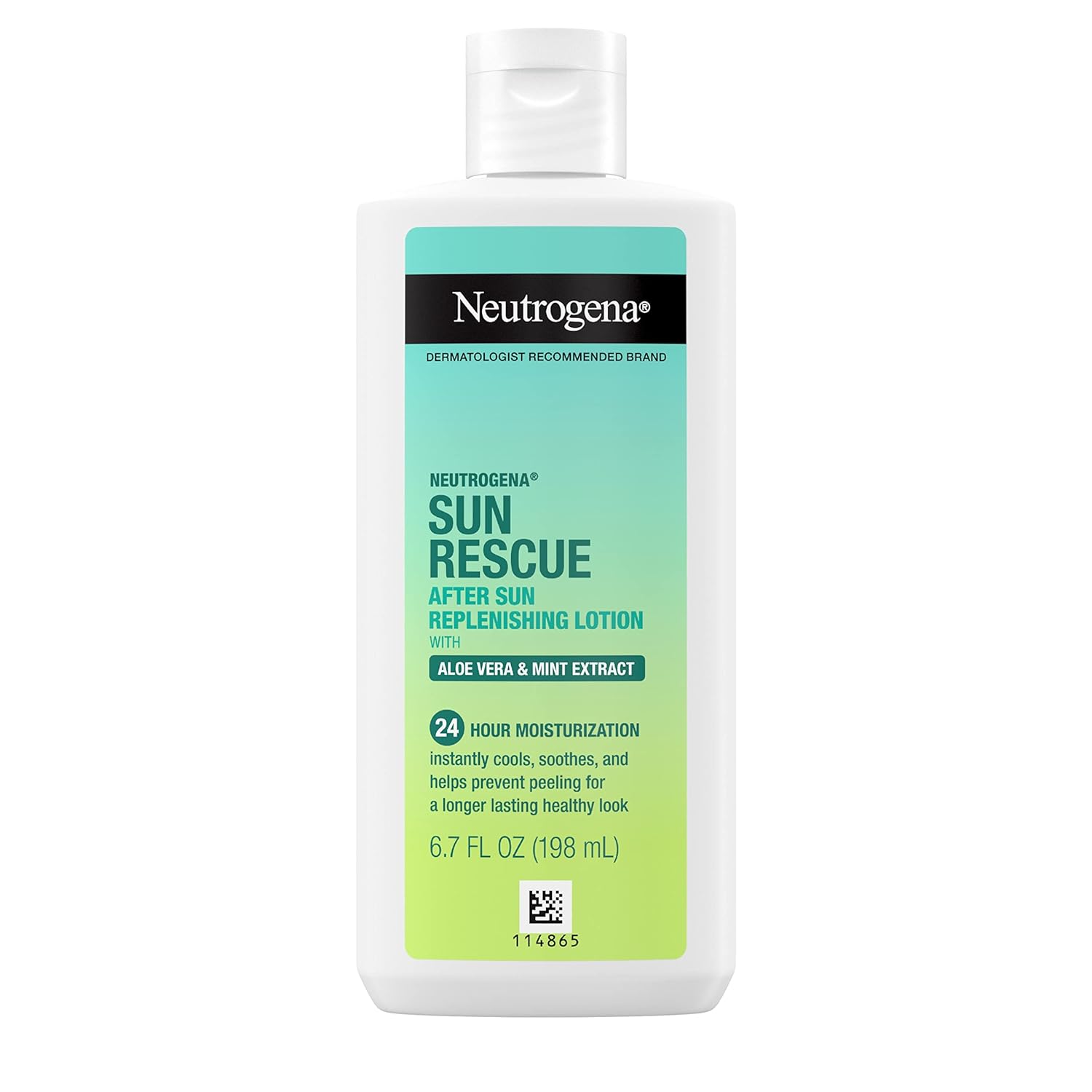 Neutrogena Sun Rescue After Sun Replenishing Lotion with Aloe Vera, Mint Extract,  Vitamin E, 24-Hour Moisture for Healthy Glow for Sensitive Skin, Vegan, Non-Comedogenic Lotion, 6.7 oz