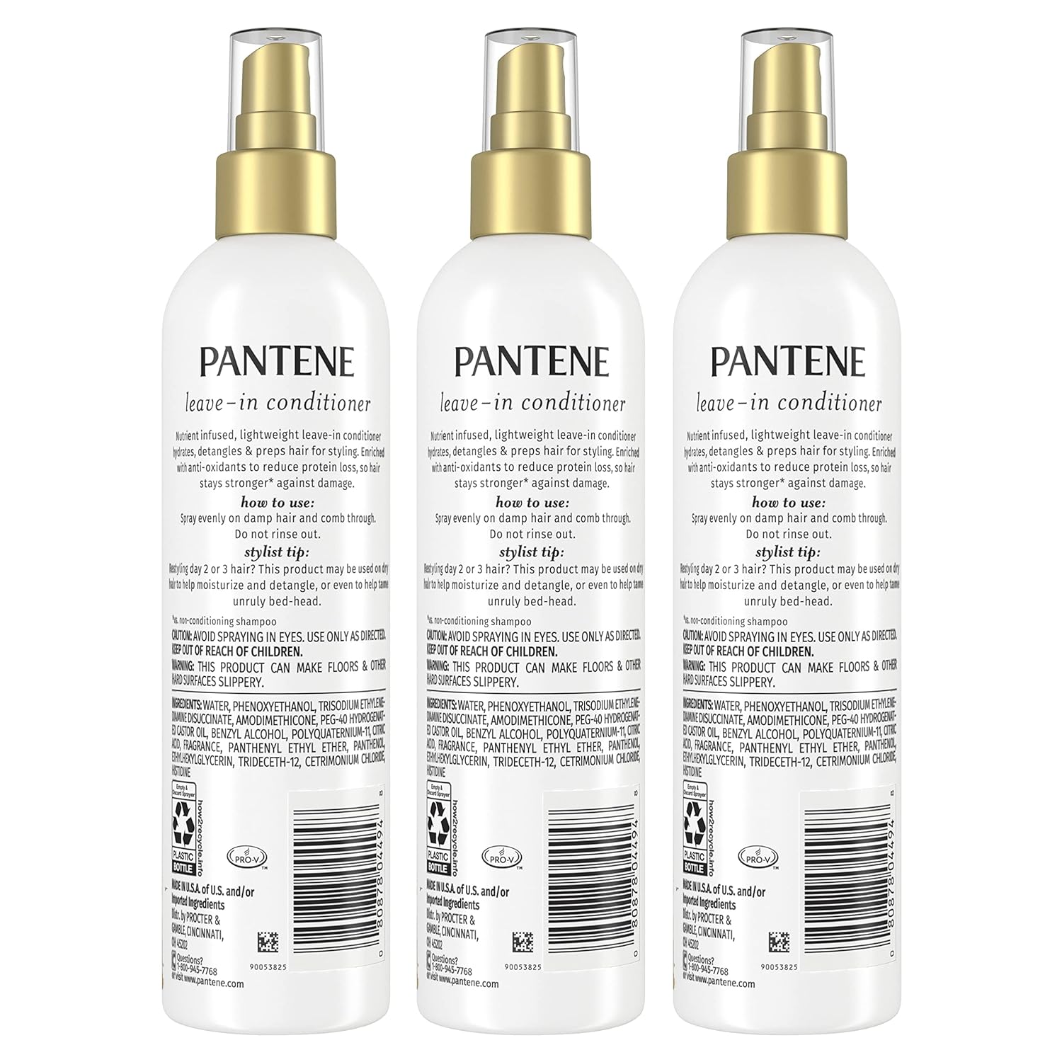 Pantene Conditioning Detangler Spray, Nutrient Boost, Pro-V Repair and Protect for Damaged Hair, 8.5 oz, 3 Count