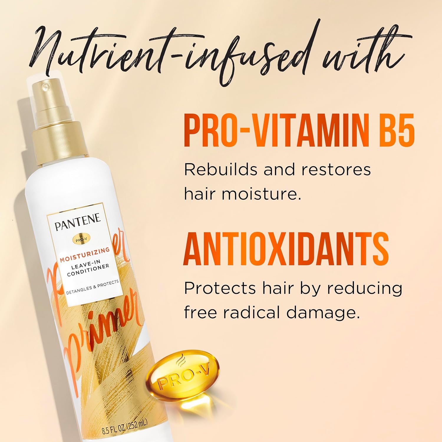 Pantene Conditioning Detangler Spray, Nutrient Boost, Pro-V Repair and Protect for Damaged Hair, 8.5 oz, 3 Count