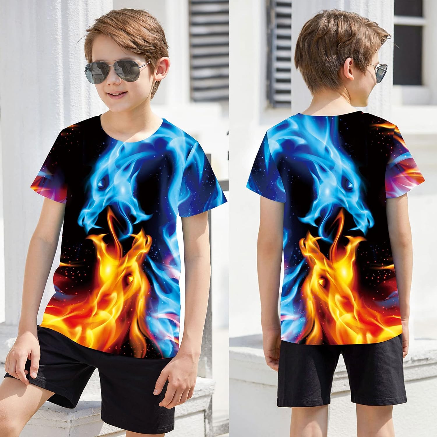 RAISEVERN Boys Girls 3D Graphic Printed T-Shirts Unisex Short Sleeve Summer tees for 4-14 Years