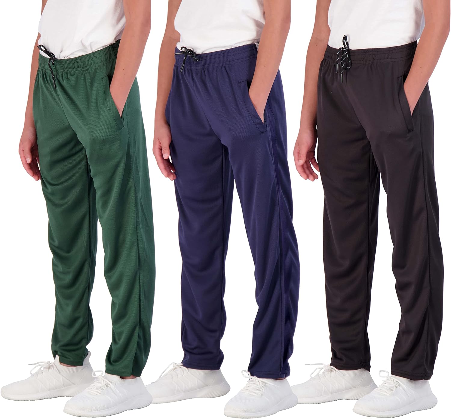 Real Essentials 3 Pack: Boys Mesh Open Bottom Active Sweatpants with Pockets  Drawstring