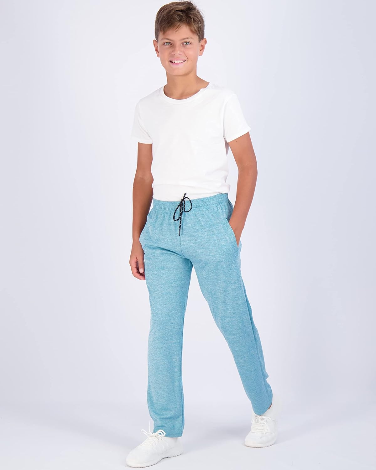 Real Essentials 3 Pack: Boys Mesh Open Bottom Active Sweatpants with Pockets  Drawstring