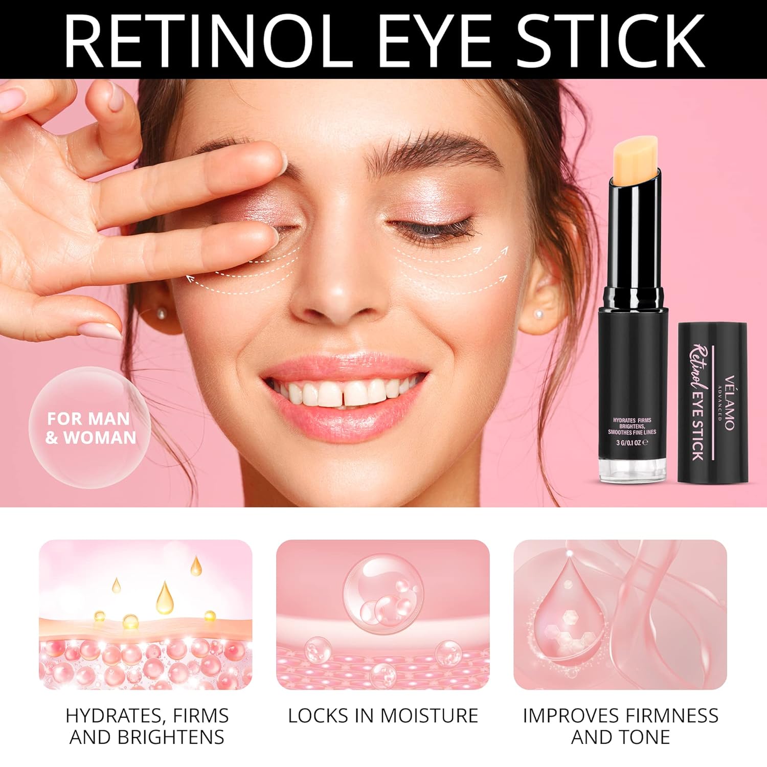 Retinol Eye Stick, Retinol Eye Cream, Retinol Cream, Retinol Face Cream, Under Eye Cream Anti Aging, Eye Cream, Brightening Eye Balm Reduces Fine Lines and Dark Circles, Visible Results in 3-4 Weeks