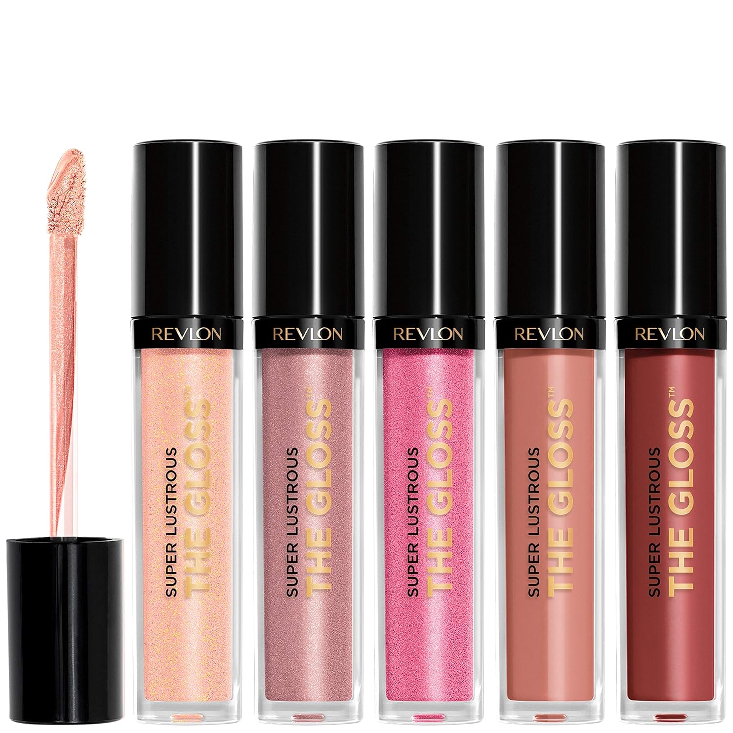 Revlon Lip Gloss Set, Super Lustrous 5 Piece Gift Set, Non-Sticky, High Shine, Cream  Pearl Finishes