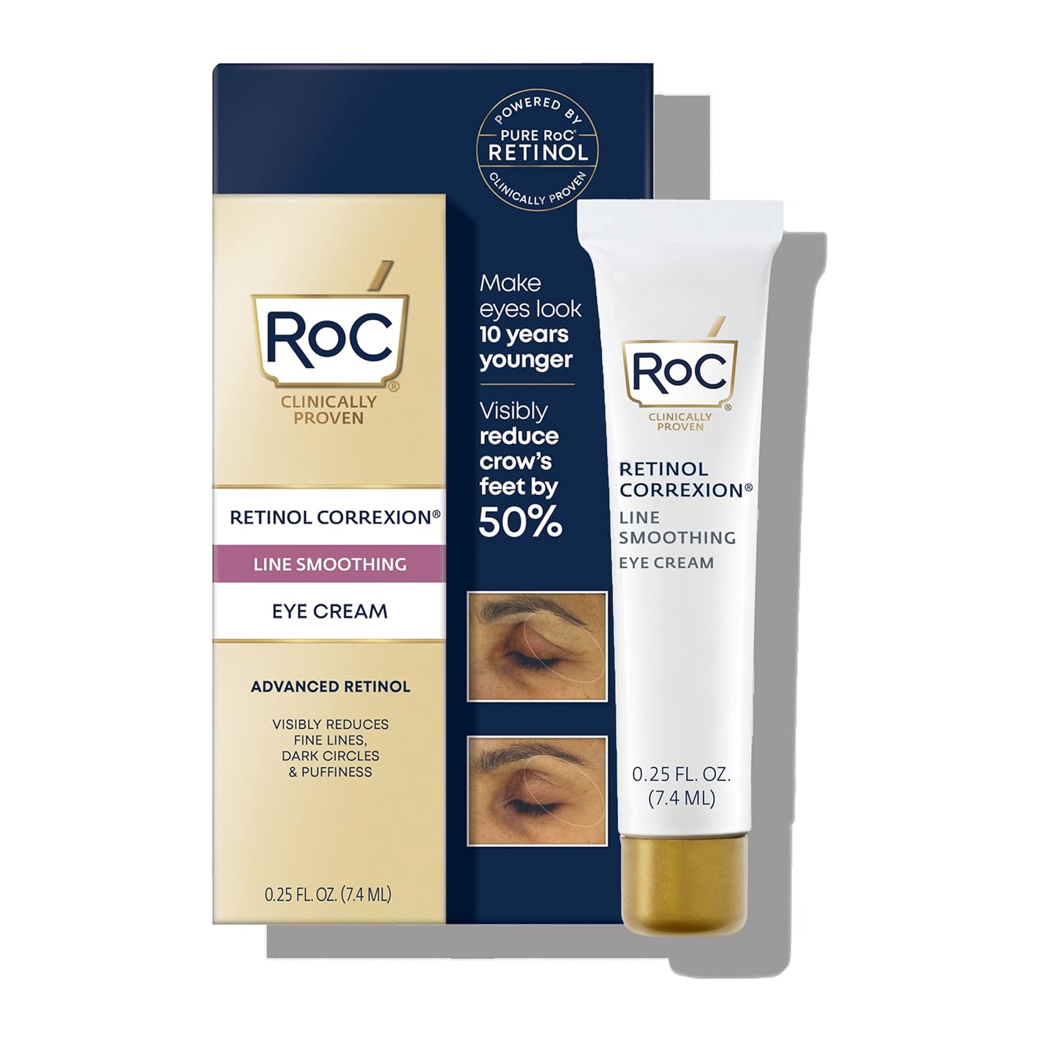 RoC Retinol Correxion Under Eye Cream for Dark Circles  Puffiness, Daily Wrinkle Cream, Anti Aging Line Smoothing Skin Care Treatment for Women and Men, 0.5 oz (Packaging May Vary)