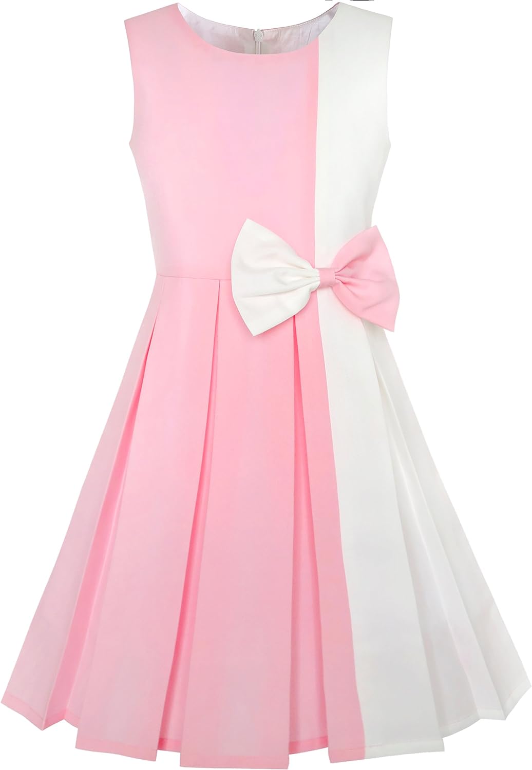 Sunny Fashion Girls Dress Color Block Contrast Bow Tie Everyday Party Size 4-14