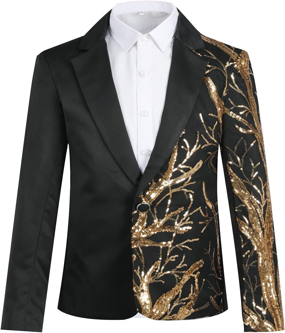 SWOTGdoby Boys Blazers Slim Fit Suit Jacket Formal Tuxedo Blazer Golden Shiny Dress Coat Ring Bearer Outfit for Party Prom