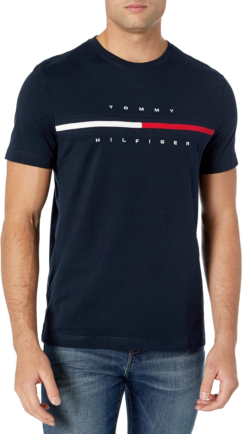 Tommy Hilfiger Mens Short Sleeve Signature Stripe Graphic T-Shirt