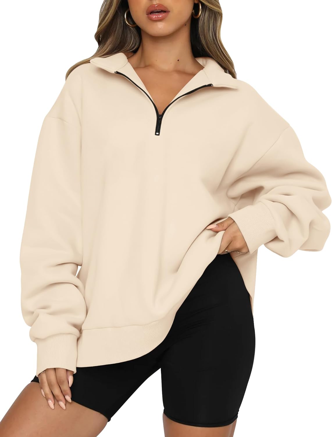 Trendy Queen Womens Oversized Sweatshirts Hoodies Half Zip Pullover Fall Fashion Outfits 2024 Y2k Clothes