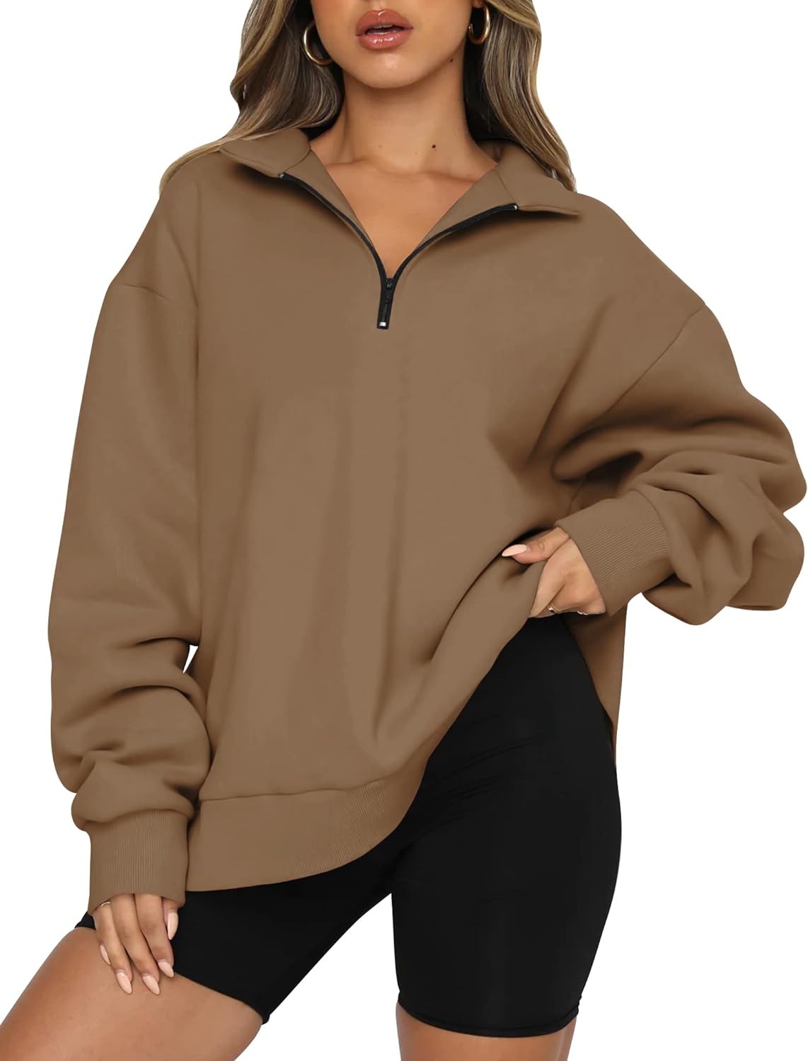 Trendy Queen Womens Oversized Sweatshirts Hoodies Half Zip Pullover Fall Fashion Outfits 2024 Y2k Clothes