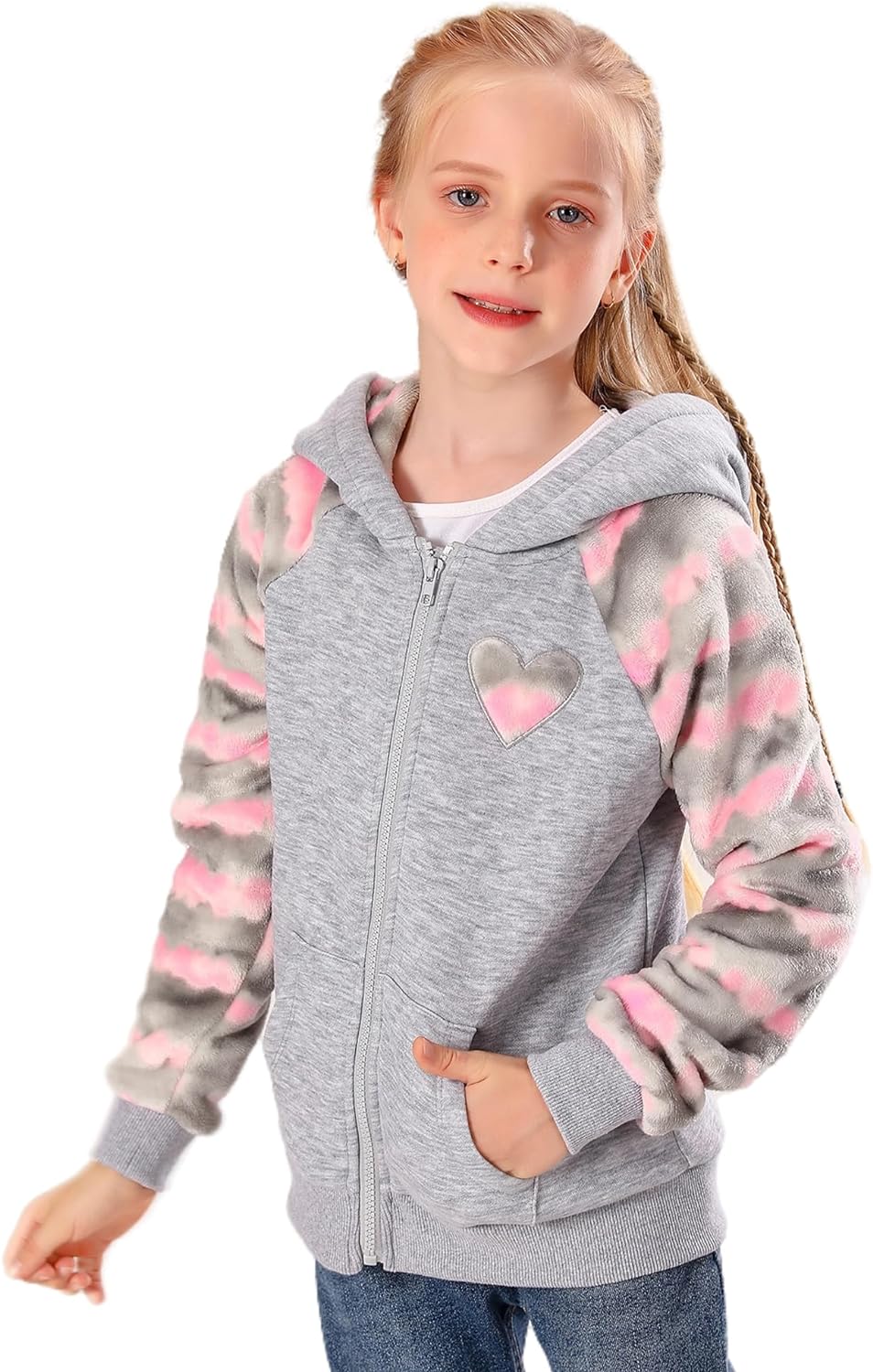 V.GRIN Girls Zip up Hoodie Soft Cute Sweatshirt Fuzzy Fleece Jacket with Pocket 5-16 Years Kids Clothes