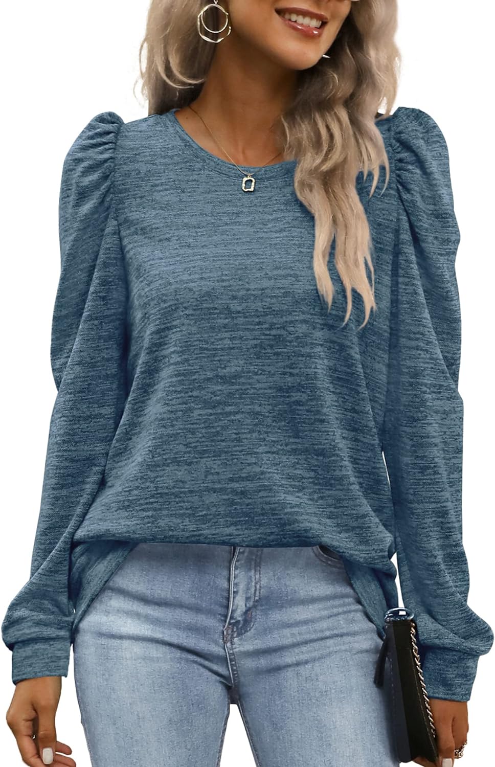 WEESO Puff Sleeve Tops for Women Fashion Crewneck Sweatshirts