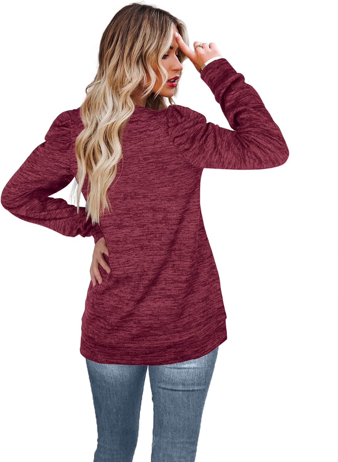 WEESO Puff Sleeve Tops for Women Fashion Crewneck Sweatshirts