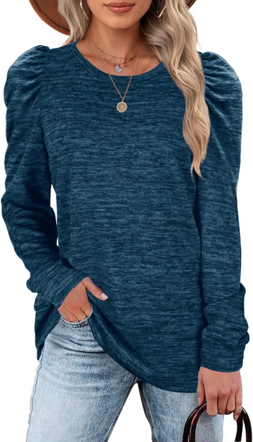 WEESO Puff Sleeve Tops for Women Fashion Crewneck Sweatshirts