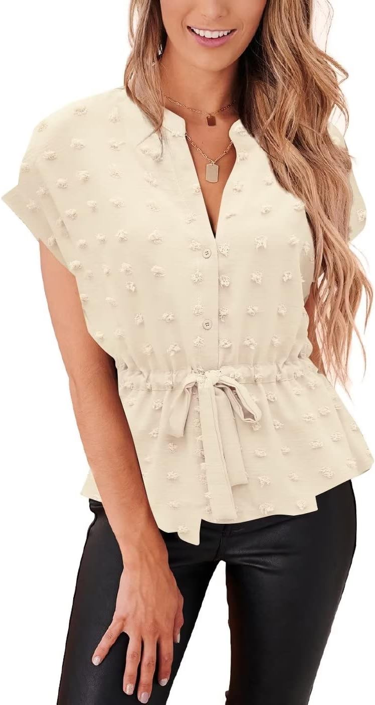 Womens Button Down Blouses Casual Peplum Summer Tops Dressy Chiffon Work Blouse