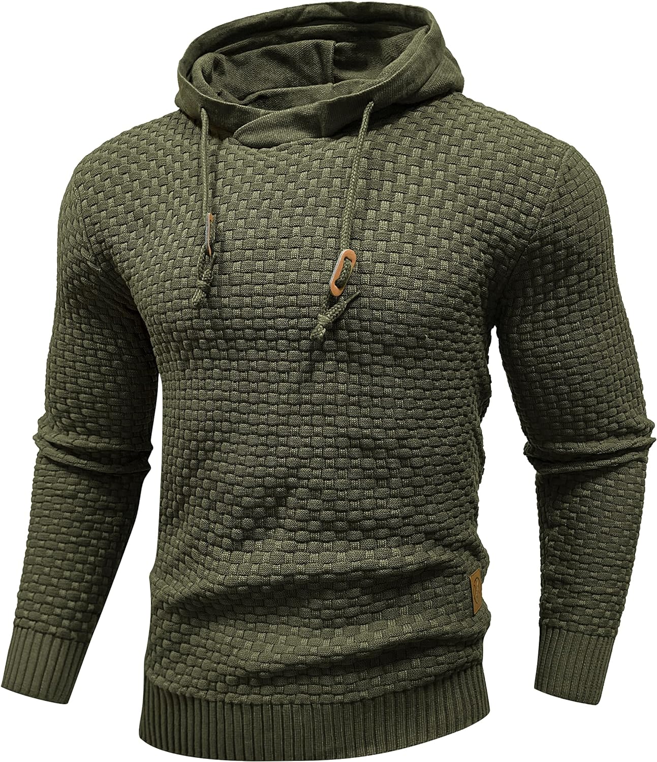 Zaitun Mens Hooded Sweatshirt Long Sleeve Solid Knitted Hoodie Pullover Sweater